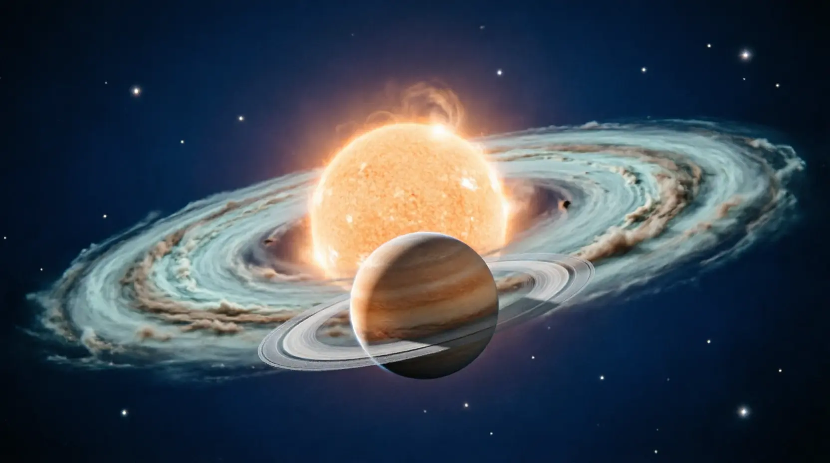 The baby planet PDS 70c with its circumplanetary ring in the foreground.